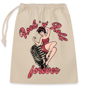 Rock n Roll forever Vintage Girl Rocknroll - Closable cotton gift bag (25x30cm) - nature - Front