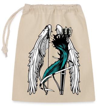 Fantasy Feathers Bow Sagittarius Arrow Wings Warrior - Closable cotton gift bag (25x30cm) - nature - Front