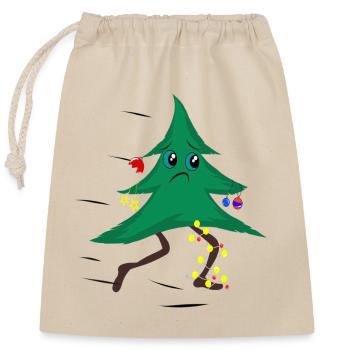 Laufender Weihnachtsbaum - Verschließbarer Geschenkbeutel aus Baumwolle (25x30cm) - Natur - Vorne