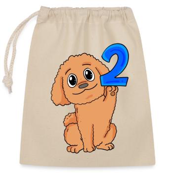 2 Jahre alt - 2 Geburtstag - Pudel Hund Motiv - Verschließbarer Geschenkbeutel aus Baumwolle (25x30cm) - Natur - Vorne