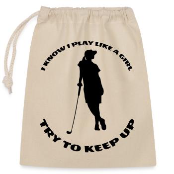 Golf Golfball Golfschläger Mädchen Golfspielerin - Verschließbarer Geschenkbeutel aus Baumwolle (25x30cm) - Natur - Vorne