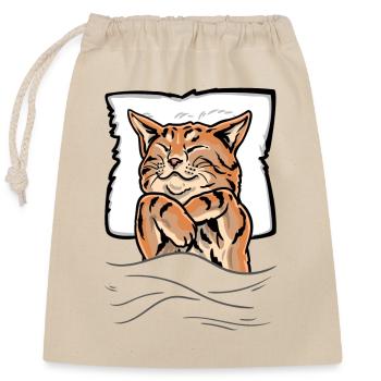 Sleeping Cat Kitten Bed - Closable cotton gift bag (25x30cm) - nature - Front