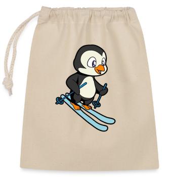 Pinguin fährt Ski - Verschließbarer Geschenkbeutel aus Baumwolle (25x30cm) - Natur - Vorne