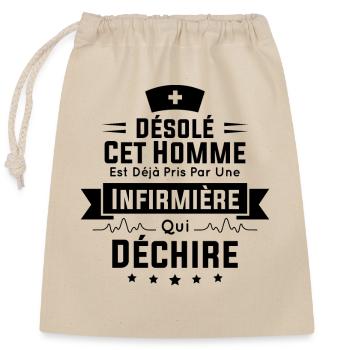 Cet Homme Est Déjà Pris Par Une Infirmière - Sac cadeau en coton avec cordon (25 x 30 cm) - nature - Devant