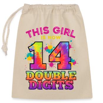 This girl is now 14 double digits 14. - Closable cotton gift bag (25x30cm) - nature - Front