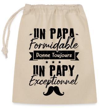 Papa Formidable Donne Toujours Papy Exceptionnel - Sac cadeau en coton avec cordon (25 x 30 cm) - nature - Devant