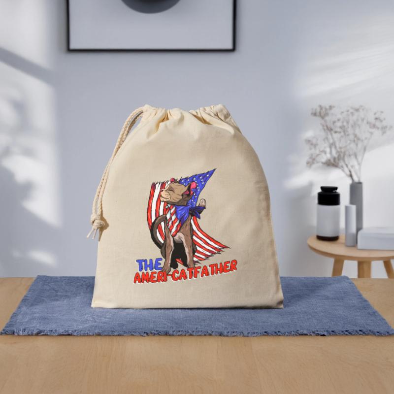 Ameri-catfather July 4 Independence Day Closable cotton gift bag (25x30cm)