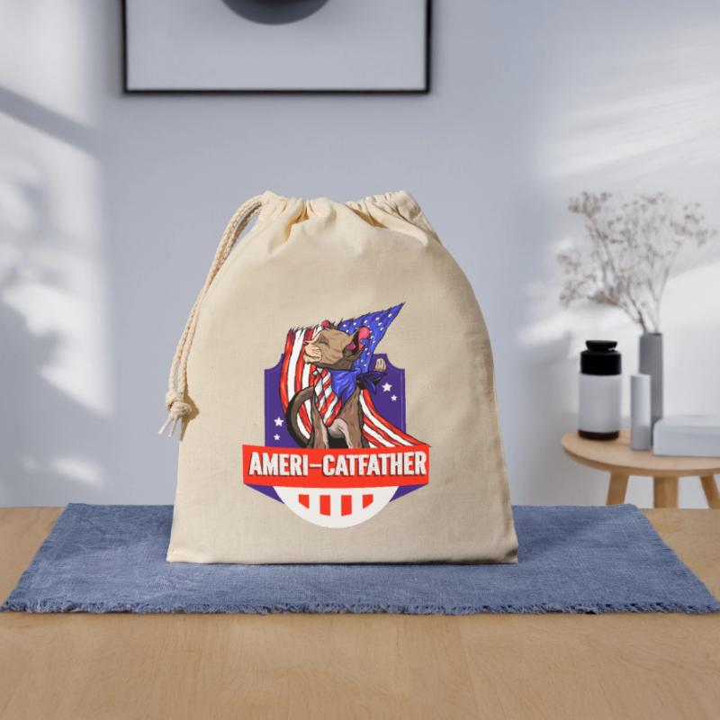 Ameri-catfather July 4 Independence Day Closable cotton gift bag (25x30cm)