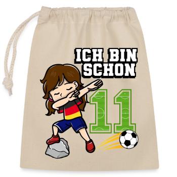 Fußball Mädchen Ich bin schon 11 Geburtstag - Verschließbarer Geschenkbeutel aus Baumwolle (25x30cm) - Natur - Vorne