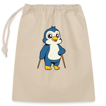 Nordic Walking Comic Pinguin - Verschließbarer Geschenkbeutel aus Baumwolle (25x30cm) - Natur - Vorne