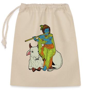 Dieu hindou - le joueur de flûte bleue Krishna - Sac cadeau en coton avec cordon (25 x 30 cm) - nature - Devant