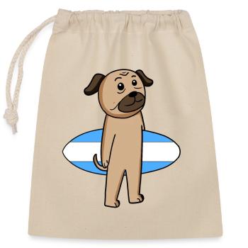 Surfboard Dog Pug Surfing Cadeau - Sac cadeau en coton avec cordon (25 x 30 cm) - nature - Devant