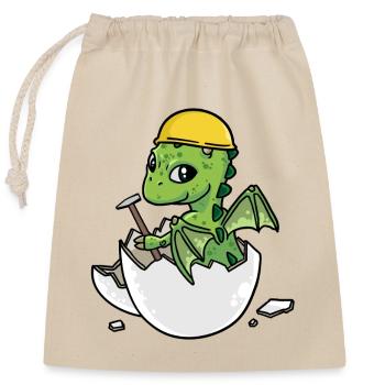 Dino Handwerker Eierschale Hammer Berufe Gewerbe - Verschließbarer Geschenkbeutel aus Baumwolle (25x30cm) - Natur - Vorne