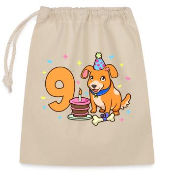 With dog - children's birthday 9 years - Closable cotton gift bag (25x30cm) - nature - Front