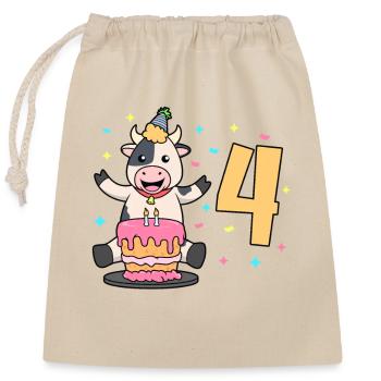 Avec vache - anniversaire des enfants 4 ans - Sac cadeau en coton avec cordon (25 x 30 cm) - nature - Devant