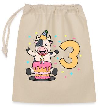 Avec Vache - Anniversaire Enfants 3 Ans - Sac cadeau en coton avec cordon (25 x 30 cm) - nature - Devant