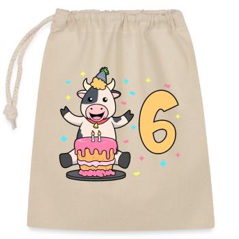Avec vache - anniversaire des enfants 6 ans - Sac cadeau en coton avec cordon (25 x 30 cm) - nature - Devant