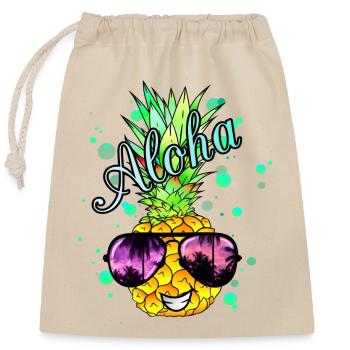 Aloha Ananas mit Farbspritzern - Verschließbarer Geschenkbeutel aus Baumwolle (25x30cm) - Natur - Vorne