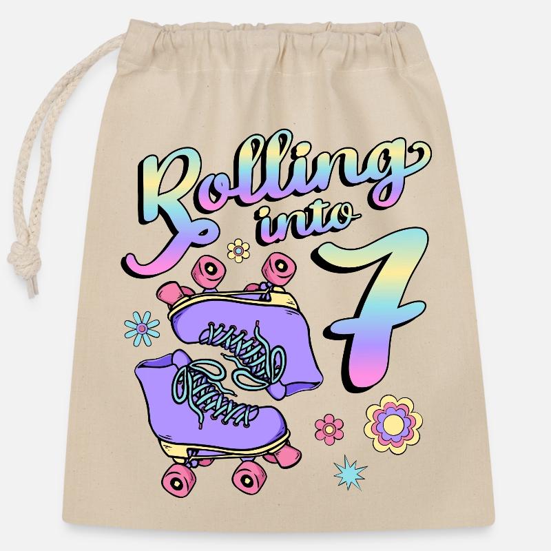 Rouler dans 7 Roller Skaters Floral 7ème année - Sac cadeau en coton avec cordon (25 x 30 cm) - nature