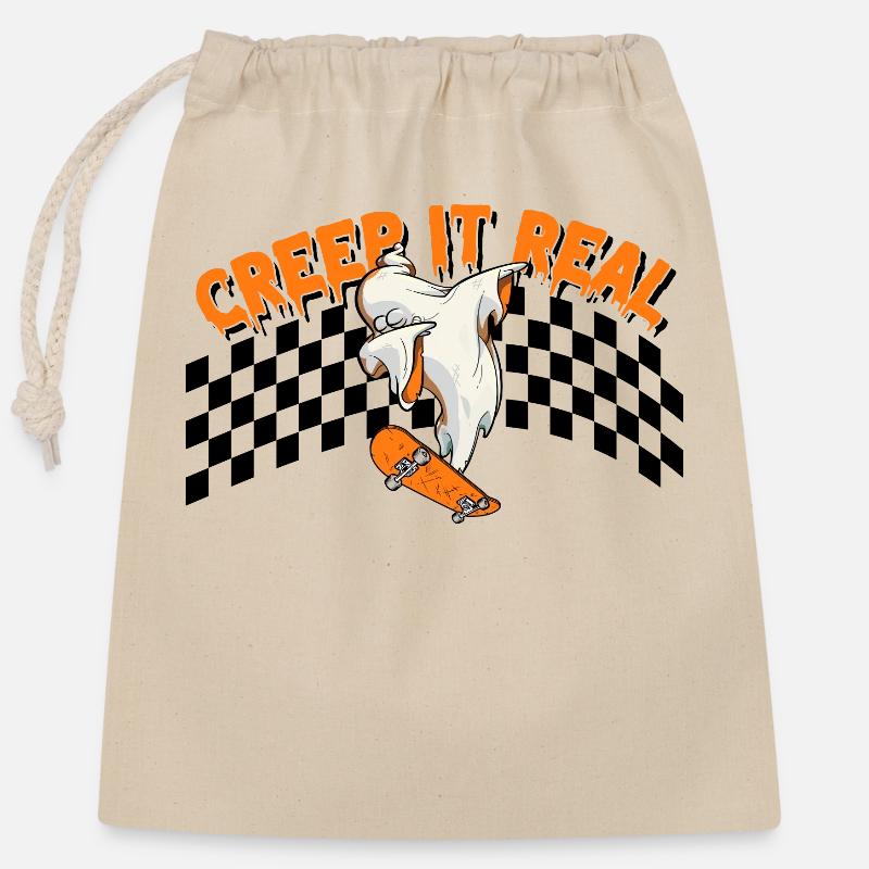 CREEP IT REAL Halloween Ghost - Closable cotton gift bag (25x30cm) - nature