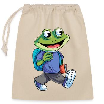 Frog on its way to school - Closable cotton gift bag (25x30cm) - nature - Front