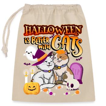 Halloween est mieux avec les chats Spooky Kitty - Sac cadeau en coton avec cordon (25 x 30 cm) - nature - Devant