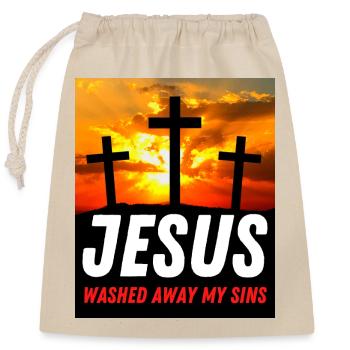 Jesus wusch meine Sünden fort - Christliches Zitat - Verschließbarer Geschenkbeutel aus Baumwolle (25x30cm) - Natur - Vorne