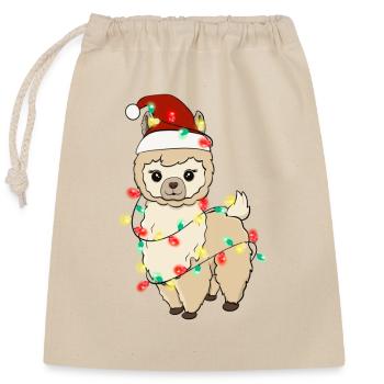 Lama aux lumières de Noël - Sac cadeau en coton avec cordon (25 x 30 cm) - nature - Devant