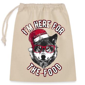 I'm here for the food - Grumpy Christmas Wolf - Closable cotton gift bag (25x30cm) - nature - Front
