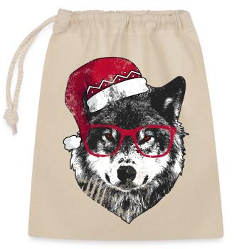 Grumpy Christmas Wolf - Closable cotton gift bag (25x30cm) - nature - Front