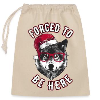 Forced to be here - Grumpy Christmas Wolf - Closable cotton gift bag (25x30cm) - nature - Front