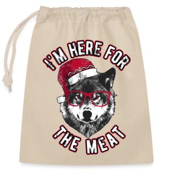 I'm here for the meat - Grumpy Christmas Wolf - Closable cotton gift bag (25x30cm) - nature - Front
