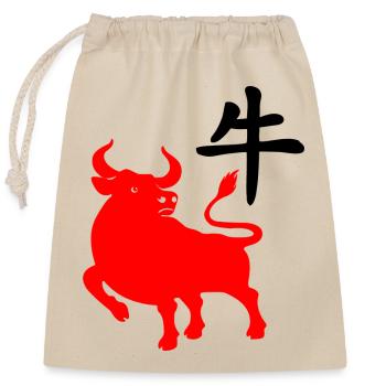 Chinese character red os with os image - Closable cotton gift bag (25x30cm) - nature - Front