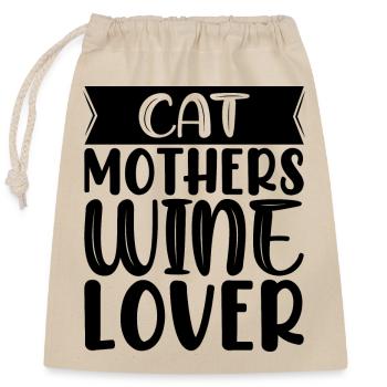 Cat mother wine lover - Closable cotton gift bag (25x30cm) - nature - Front