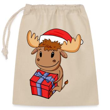 Christmas Moose Baby with Gift - Closable cotton gift bag (25x30cm) - nature - Front