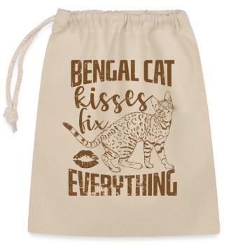 Bengal Cat Kisses fix everything Hauskatze - Verschließbarer Geschenkbeutel aus Baumwolle (25x30cm) - Natur - Vorne