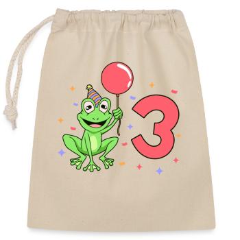 With frog - children's birthday 3 years - Closable cotton gift bag (25x30cm) - nature - Front