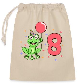 With frog - children's birthday 8 years - Closable cotton gift bag (25x30cm) - nature - Front