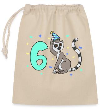 Mit Lemur - Kinder Geburtstag 6 Jahre - Verschließbarer Geschenkbeutel aus Baumwolle (25x30cm) - Natur - Vorne