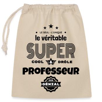 super professeur 100% génial t-shirt humour - Sac cadeau en coton avec cordon (25 x 30 cm) - nature - Devant