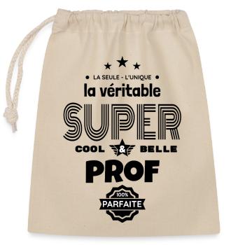 super prof 100% parfaite humour - Sac cadeau en coton avec cordon (25 x 30 cm) - nature - Devant