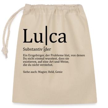Erzgebirge Luca - Verschließbarer Geschenkbeutel aus Baumwolle (25x30cm) - Natur - Vorne