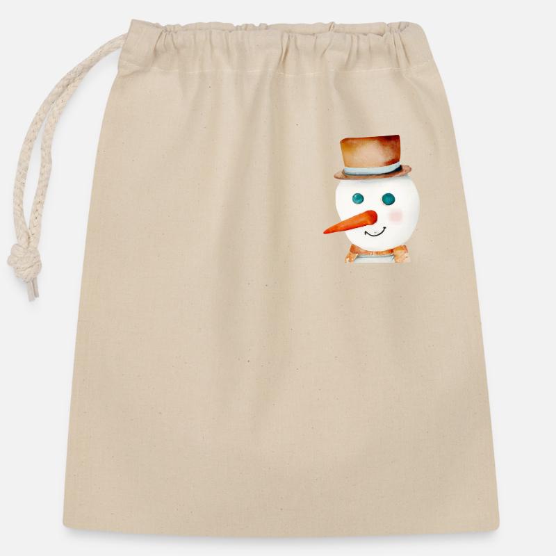 Vintage Schneemann Gesicht Brusttasche - Verschließbarer Geschenkbeutel aus Baumwolle (25x30cm) - Natur