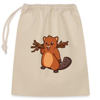 Kawaii Biber - Verschließbarer Geschenkbeutel aus Baumwolle (25x30cm) - Natur - Vorne
