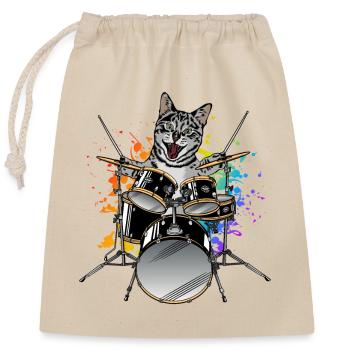 Drummer Cat Playing Drums Musician Player - Closable cotton gift bag (25x30cm) - nature - Front