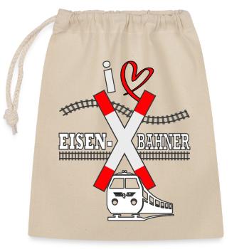 j’aime Chemin de fer miniature - Sac cadeau en coton avec cordon (25 x 30 cm) - nature - Devant