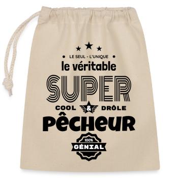 super pêcheur 100% génial humour - Sac cadeau en coton avec cordon (25 x 30 cm) - nature - Devant