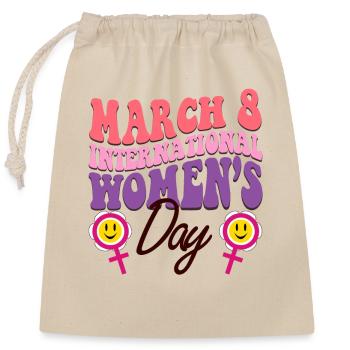 Vintage Style International Womens Day - Closable cotton gift bag (25x30cm) - nature - Front