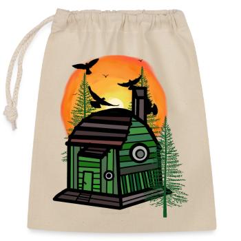 Habitants de la forêt Amoureux de la nature Cabane Tiny Cabin House - Sac cadeau en coton avec cordon (25 x 30 cm) - nature - Devant