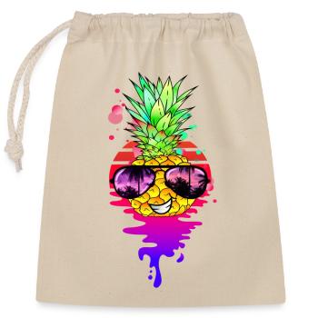 Lustige Retro Ananas - Verschließbarer Geschenkbeutel aus Baumwolle (25x30cm) - Natur - Vorne